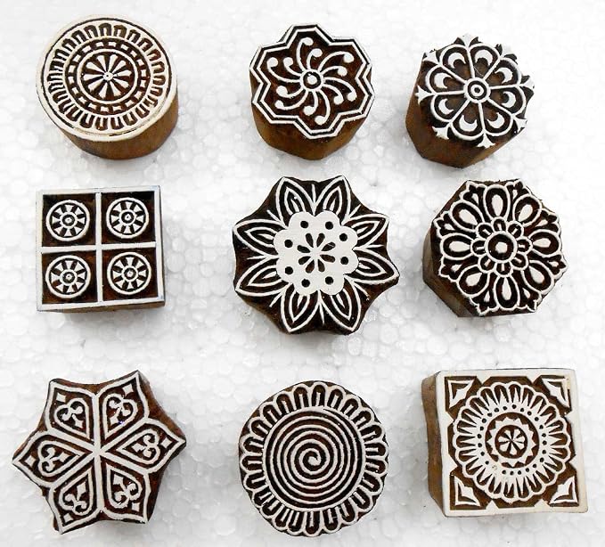 Handcarved Wooden Block Printing Stamps by CraftsofIndia