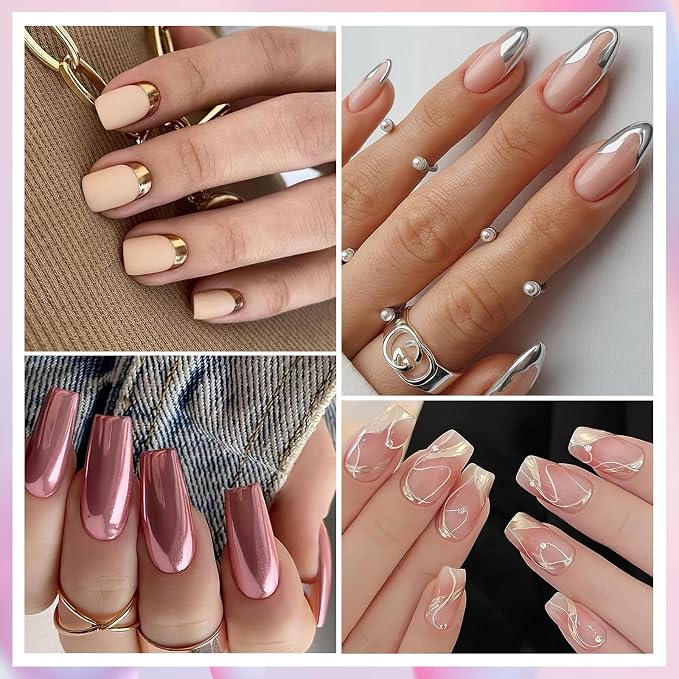 Gold Silver Chrome Nail Powder, 12 Colors Iridescent Holographic Unicorn Chrome - Image 2