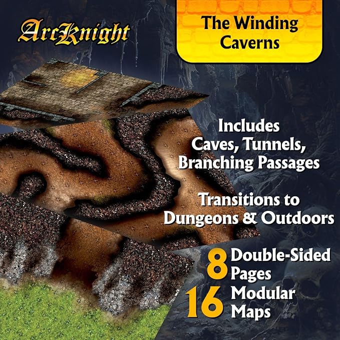 Arcknight The Winding Caverns Roleplaying Battlemaps; 16 Modular RPG Maps in 8 - Image 2