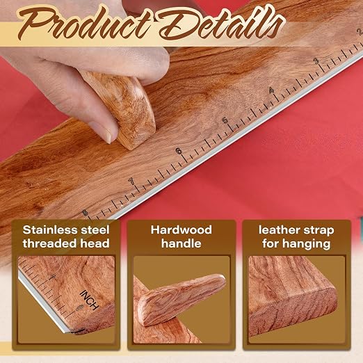SAVINA Safety Ruler with Handle & Stainless Steel Edge - 13in Handmade Hardwood - Image 3