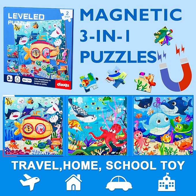 Magnetic Puzzles for Kids Ages 3-5, 3 in 1 Ocean World Toddlers Magnet Jigsaw - Image 3