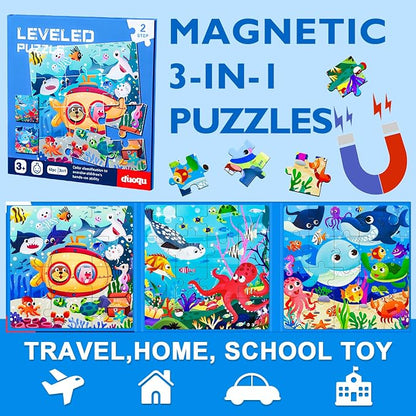 Magnetic Puzzles for Kids Ages 3-5, 3 in 1 Ocean World Toddlers Magnet Jigsaw - Image 3
