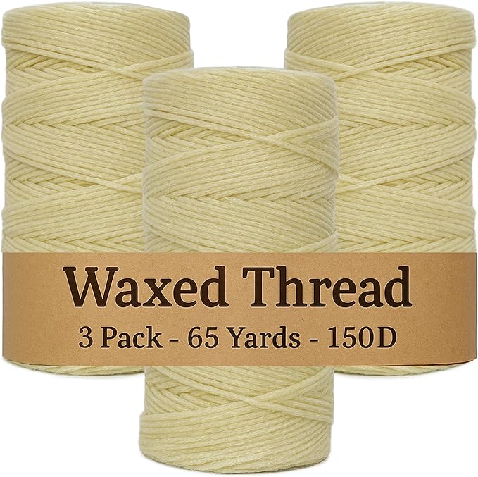 Waxed Thread 3X Wax Thread, 65 Yardx0.8mm Wax String, 150D Waxed Leather String by Kraftex