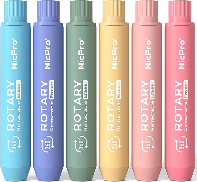 Nicpro 6 Pack Rotary Retractable Erasers Pen Style, Aesthetic Pastel Twist by Nicpro