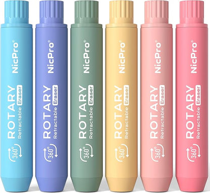 Nicpro 6 Pack Rotary Retractable Erasers Pen Style, Aesthetic Pastel Twist by Nicpro