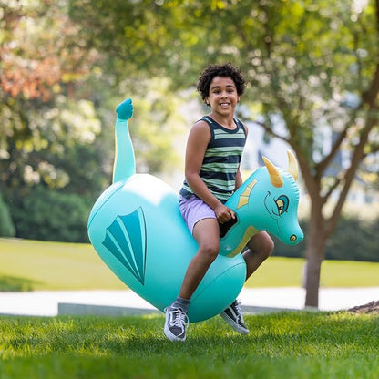Hearthsong Hop N Go Inflatable Blue Dragon Bouncy Riding, Hopping Toys - Image 2