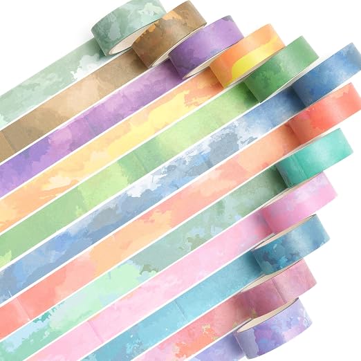 YUBX Watercolors Washi Tape Set 12 Rolls Pastel Colors Masking Macaron Graphic - Image 2