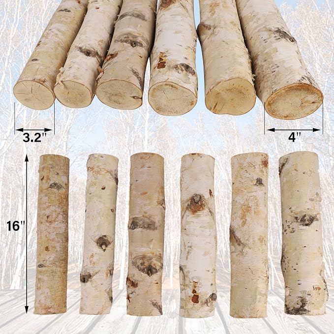 6 Pack Birch Logs for Fake Fireplace Decorative White Birch Branches Logs - Image 3