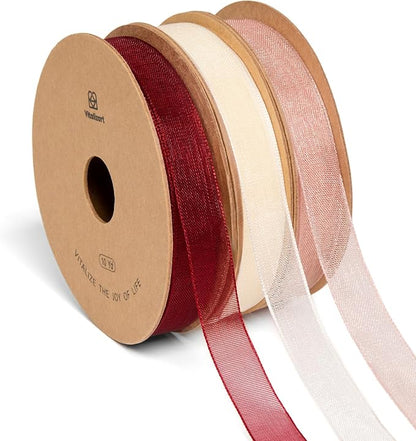 Vitalizart 3/8" x 30Yd Organza Ribbon Red Pink White Sheer Ribbons Set 10 Yd x by Vitalizart
