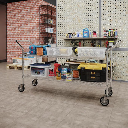 18" W x 60" L x 36" H Chrome Heavy Duty Utility Cart | 2-Tier | NSF Commercial - Image 4