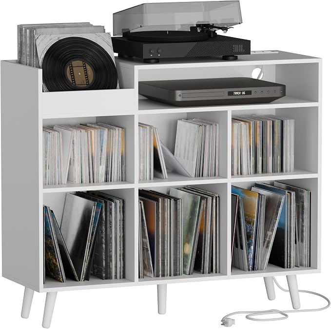Cozy Castle Large Record Player Stand, Vinyl Storage Cabinet Mid Century Modern - Image 8