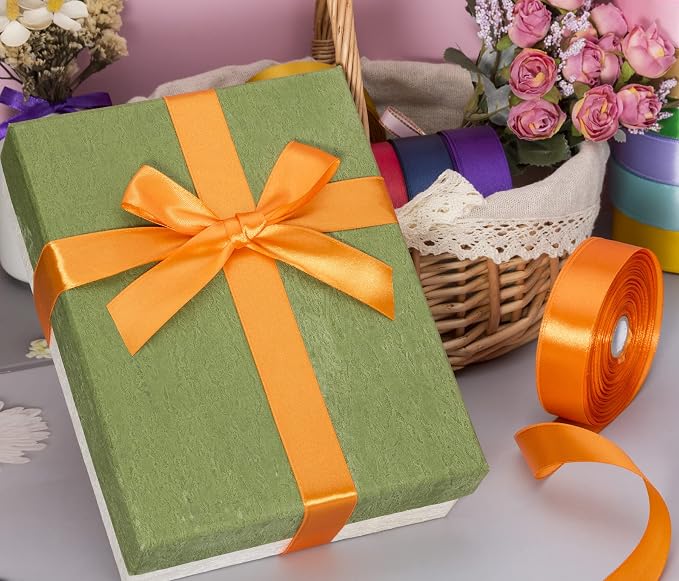 1 Inch Orange Solid Satin Ribbon, 50 Yards Craft Fabric Ribbon - Image 4