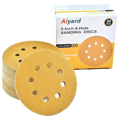 5-Inch 8-Hole Hook and Loop Sanding Discs 60-Grit Random Orbit Sandpaper by Aiyard