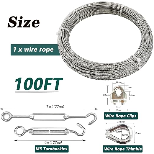 1/8 Inch Stainless Steel Wire Rope Cable Kit, 100 ft Length 1/8“ Wire Cable 7x7 - Image 4