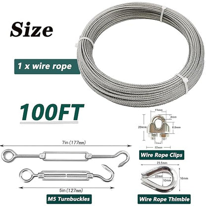 1/8 Inch Stainless Steel Wire Rope Cable Kit, 100 ft Length 1/8“ Wire Cable 7x7 - Image 4