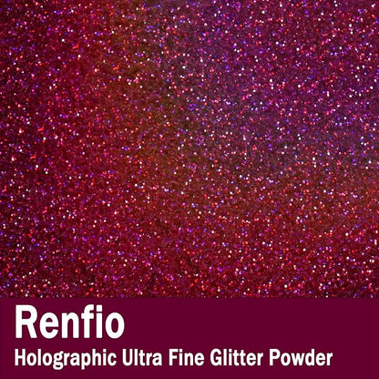 Renfio Holographic Ultra Fine Glitter Powder Metallic Resin Glitter 2.11 Oz PET - Image 2