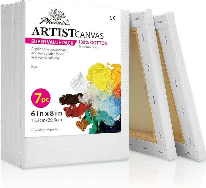 PHOENIX Stretched Canvas for Painting 6x8 Inch/7 Value Pack, 8 Oz Triple Primed by PHOENIX