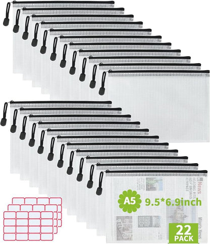 Vuzvuv A5-22 PCS 9.49"x 7.09"Mesh Zipper Pouch Set，Resistant Document File by Vuzvuv