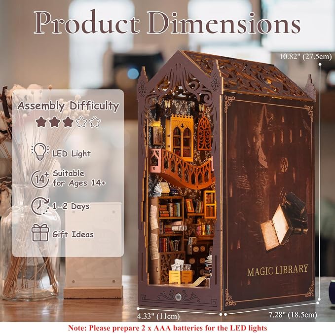 TuKIIE DIY Book Nook Miniature Kit, Booknook Dollhouse Bookshelf Insert - Image 3