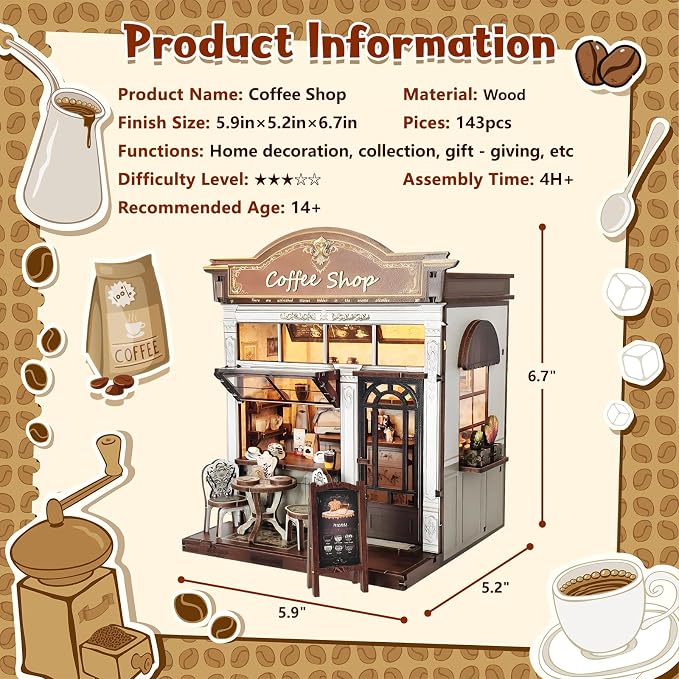 DIY Miniature House Kit, Coffee Shop Book Nook Kit, Mini Building Kit, - Image 3