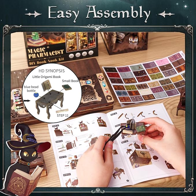 Fsolis Book Nook Kit, DIY Miniature Dollhouse Kit, 3D Wooden Puzzle - Image 5
