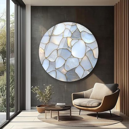 My Photostation.com 20'' Diameter White Stone Mosaic Round Glass Wall Art - Image 5