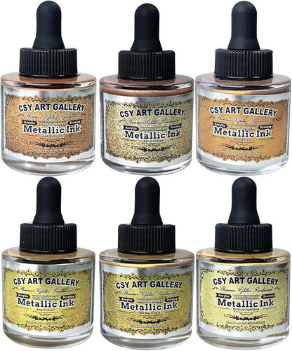 CSY art gallery Metallic Acrylic Paint Ink-Water Resistant Drawing Inks Set-24K by CSY+art+gallery