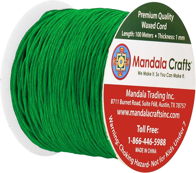 Mandala Crafts 1mm 109 Yards Kelly Green Cotton Waxed Cord - Image 2