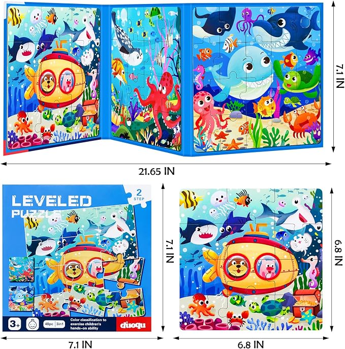 Magnetic Puzzles for Kids Ages 3-5, 3 in 1 Ocean World Toddlers Magnet Jigsaw - Image 4