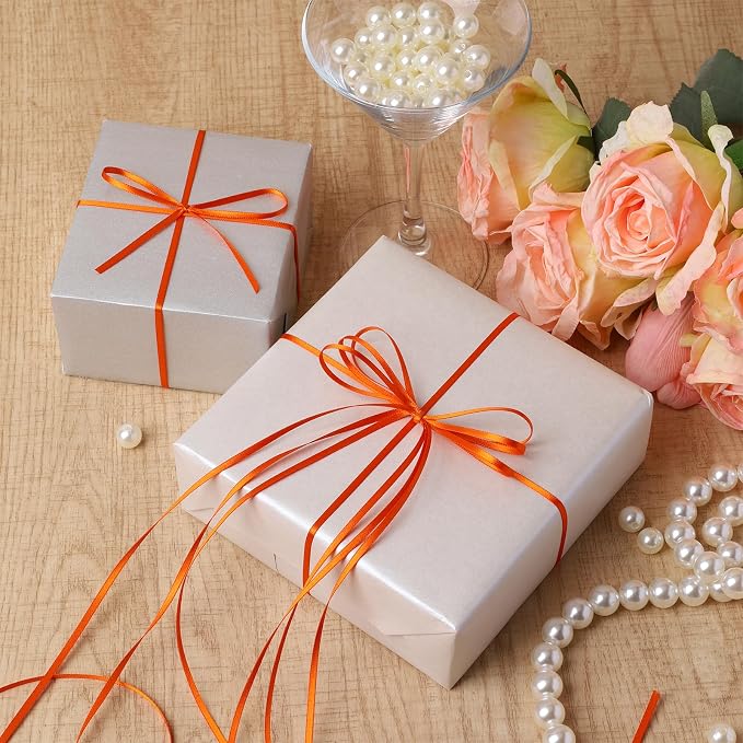 LaRibbons Orange Satin Ribbon 1/8 Inch 100 Yards Thin Luxury Double Faced - Image 2