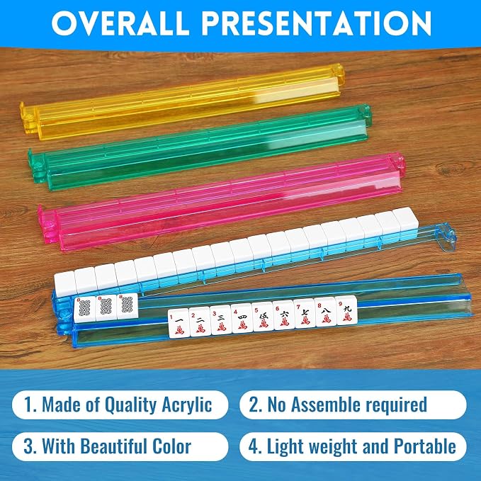 Clear Mahjong Racks with Pushers, 4 Colors Acrylic American Majiang Tile Racks - Image 2