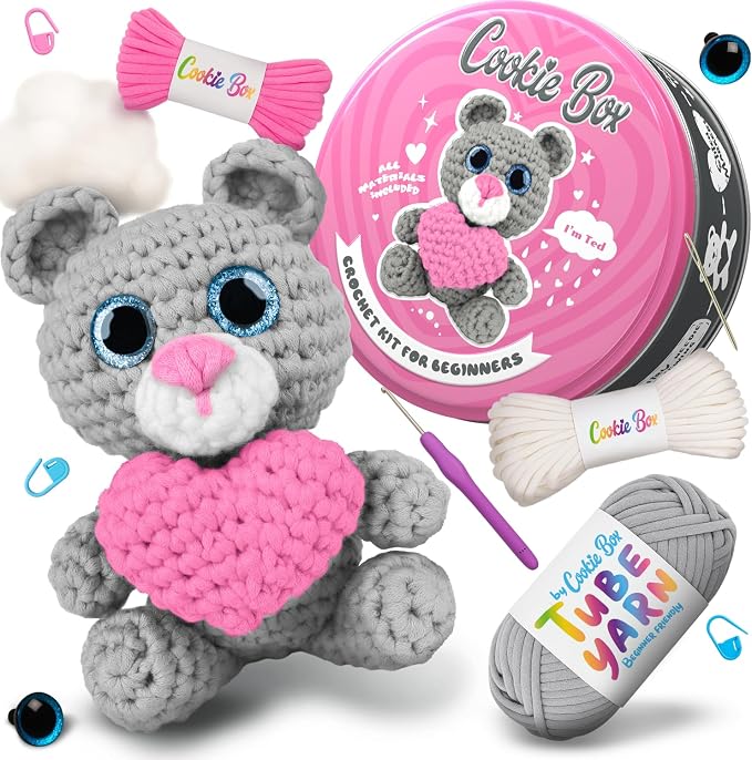Cookie Box Crochet Kit for Beginners – Gift Set to Make Bear Ted Amigurumi by CookieBox
