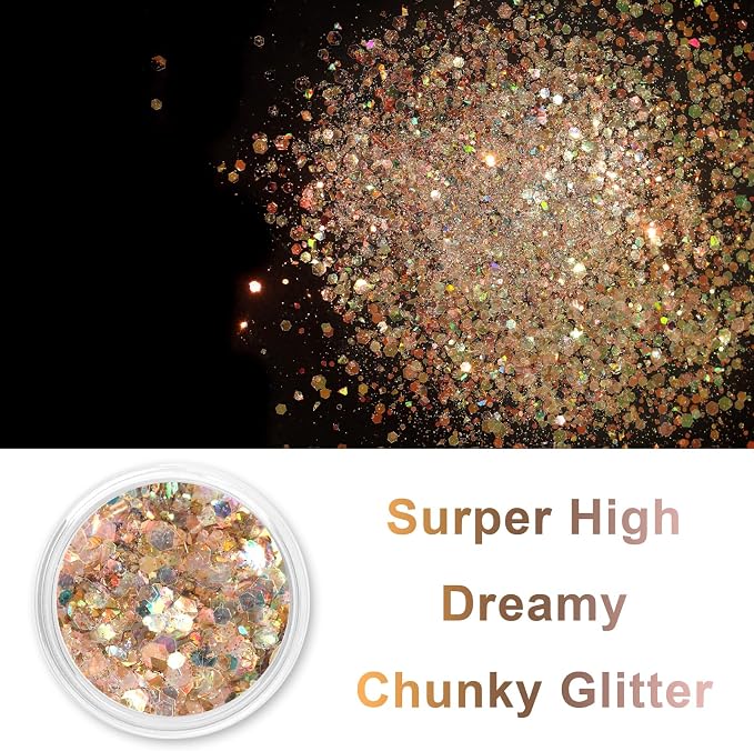 Renfio Opal Chunky Glitter, 1.75oz/50g Gold Glitter, Dreamy High Sparkle Glitter - Image 2