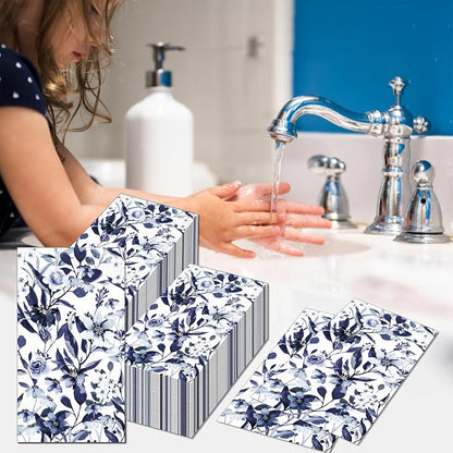 60 Pack 3 Styles Blue Floral Napkins - Image 2