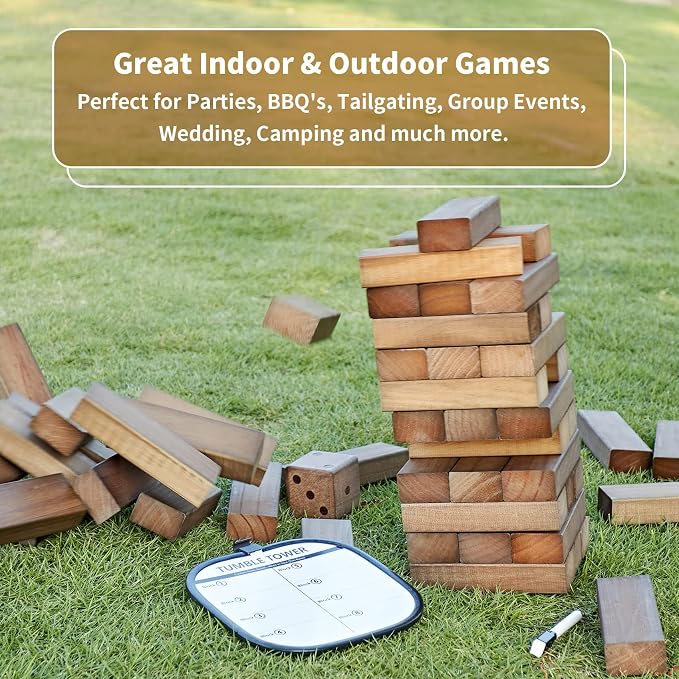 ApudArmis 60 PCS Giant Tumble Tower Stack to 5Ft, Pine Wooden Stacking Timber - Image 2