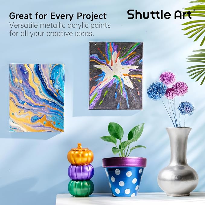 Shuttle Art 8 Colors Metallic Acrylic Paint, 250ml/8.45oz Bottles Acrylic Paint - Image 7