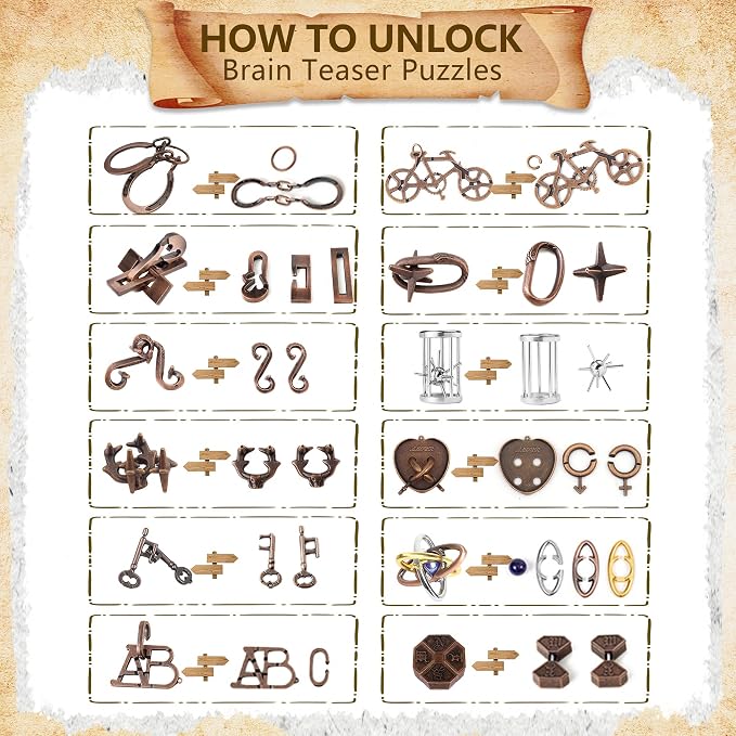 12Pcs Brain Teaser Puzzles for Adults and Teens, 3D Metal Puzzle Set - Image 3