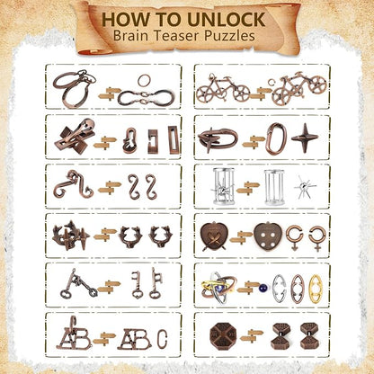 12Pcs Brain Teaser Puzzles for Adults and Teens, 3D Metal Puzzle Set - Image 3