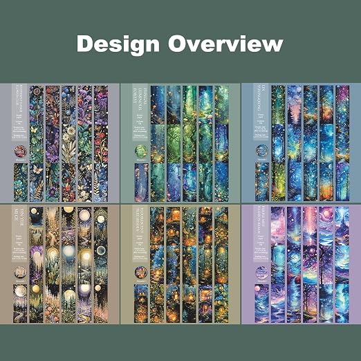 6 Rolls Fantasy Washi Tape Set – Non-Repeat Magical Forest and Galaxy Designs - Image 5