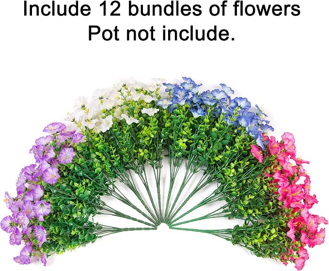 Artificial Flowers Fake Plants for Outdoors Decoration, 12 Bundles Silk Morning - Image 5