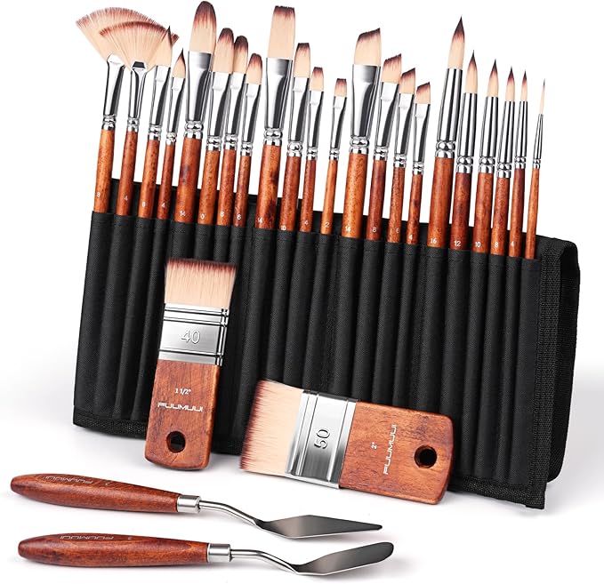 26pcs Paint Brush Set, Fuumuui Professional Acrylic Paint Brushes Complete - Image 7