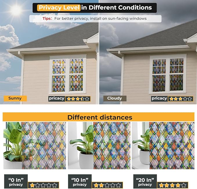 Window Privacy Film Rainbow Film Stained Glass 3D Static Cling Decorative - Image 3
