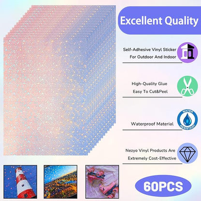 Nezyo 60 Sheets Holographic Laminate Sheets Clear Glitter A4 Size Vinyl Sticker - Image 3