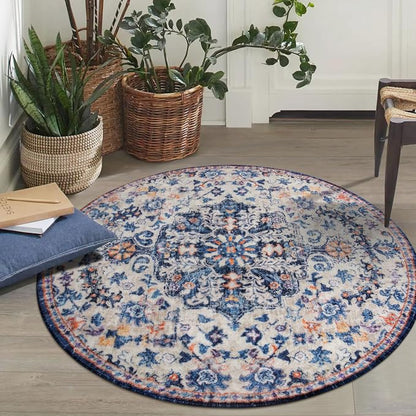 Lahome Bohemian Round Rug 3Ft Small Bedroom Round Area Rug Soft Bathroom Circle - Image 3