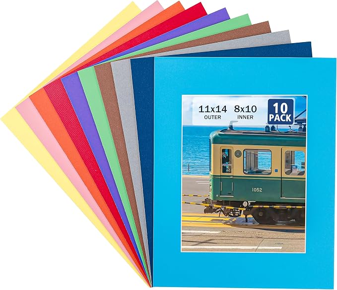 HOTUO 10 Pack 11x14 Mixed Colors Picture Mats, 4 Ply Thickness Frame Mattes by HOTUO