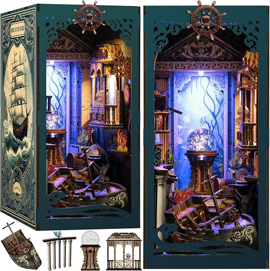 Sea Maze Book Nook Kit with Dust Cover & LED Light, DIY Miniature House Kit Toy by VakiVaki-Specializinginthedesignandproductionofwoodenminiatures