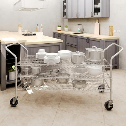24" W x 60" L x 36" H Chrome Heavy Duty Utility Cart | 3-Tier | NSF Commercial - Image 3