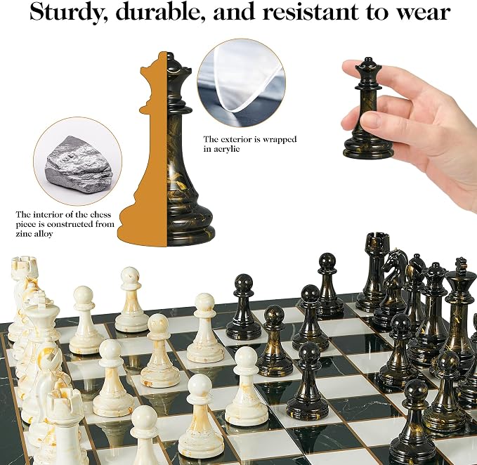 15" Large Chess Set for Adults- Weighted Acrylic Pieces Including Extra 2 Queens - Image 6