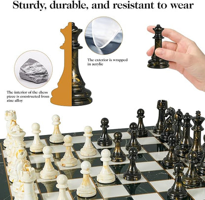 15" Large Chess Set for Adults- Weighted Acrylic Pieces Including Extra 2 Queens - Image 6