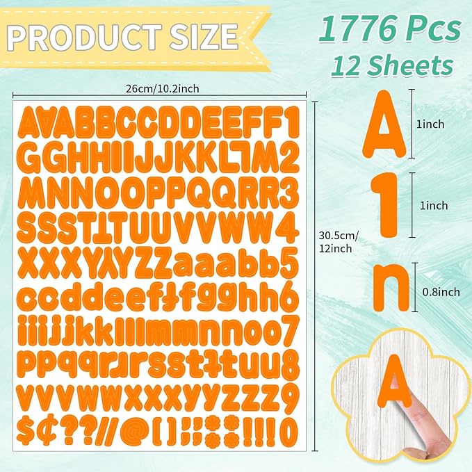 Alphabet Stickers, 12 Sheets Orange Letter Stickers - Image 2